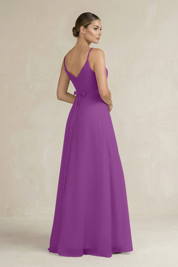 Ruched A - Line Chiffon Bridesmaid Dress with Slit in Amethyst - KissProm Bridesmaid Dresses