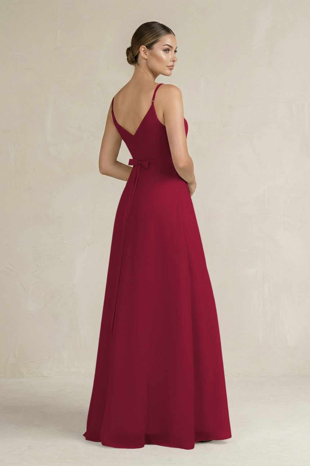 Ruched A - Line Chiffon Bridesmaid Dress with Slit in Berry - KissProm Bridesmaid Dresses