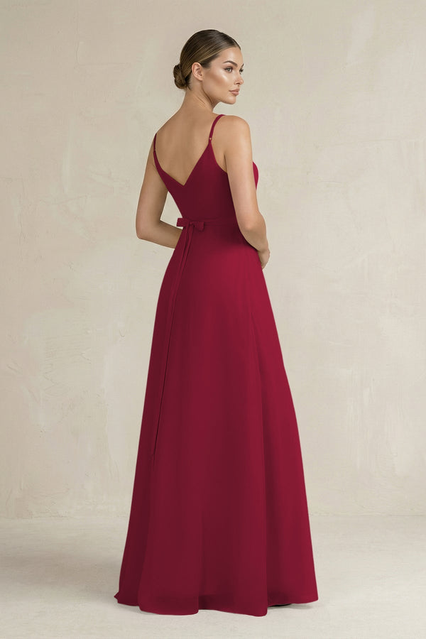 Ruched A - Line Chiffon Bridesmaid Dress with Slit in Berry - KissProm Bridesmaid Dresses