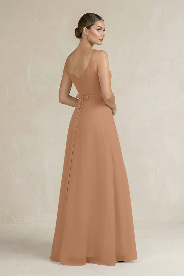 Ruched A - Line Chiffon Bridesmaid Dress with Slit in Bronzer - KissProm Bridesmaid Dresses