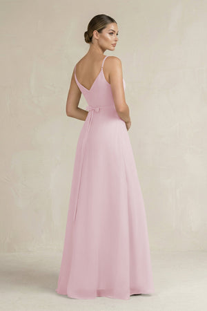 Ruched A - Line Chiffon Bridesmaid Dress with Slit in Candy Pink - KissProm Bridesmaid Dresses