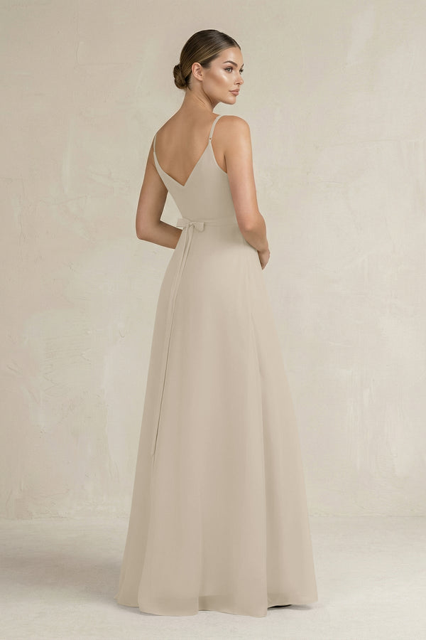 Ruched A - Line Chiffon Bridesmaid Dress with Slit in Champagne - KissProm Bridesmaid Dresses