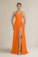 Ruched A - Line Chiffon Bridesmaid Dress with Slit in Cinnamon - KissProm Bridesmaid Dresses