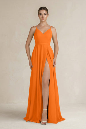 Ruched A - Line Chiffon Bridesmaid Dress with Slit in Cinnamon - KissProm Bridesmaid Dresses