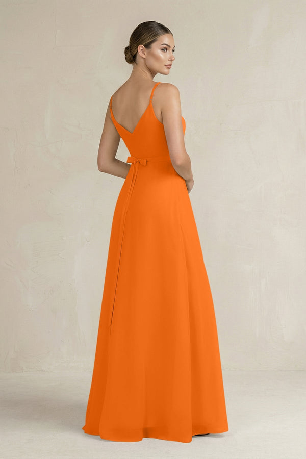 Ruched A - Line Chiffon Bridesmaid Dress with Slit in Cinnamon - KissProm Bridesmaid Dresses