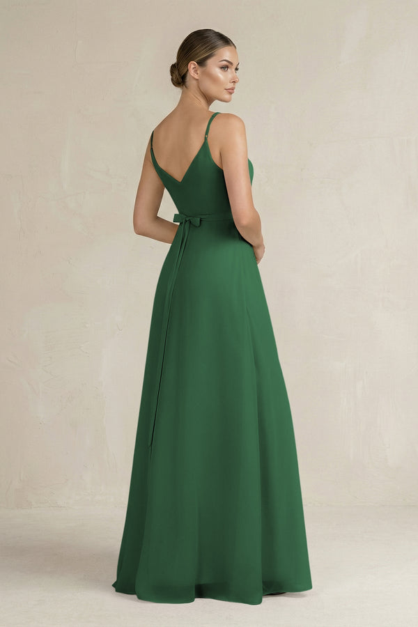 Ruched A - Line Chiffon Bridesmaid Dress with Slit in Dark Green - KissProm Bridesmaid Dresses