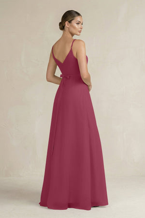 Ruched A - Line Chiffon Bridesmaid Dress with Slit in Desert Rose - KissProm Bridesmaid Dresses