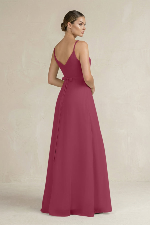 Ruched A - Line Chiffon Bridesmaid Dress with Slit in Desert Rose - KissProm Bridesmaid Dresses