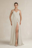 Ruched A - Line Chiffon Bridesmaid Dress with Slit in Dove Gray - KissProm Bridesmaid Dresses