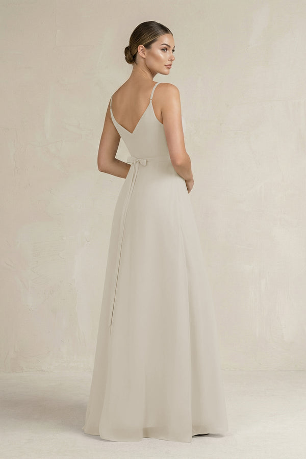 Ruched A - Line Chiffon Bridesmaid Dress with Slit in Dove Gray - KissProm Bridesmaid Dresses