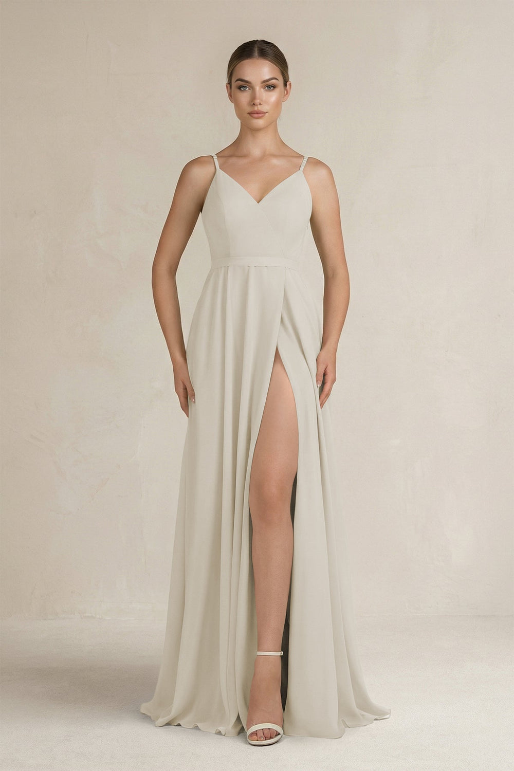 Ruched A - Line Chiffon Bridesmaid Dress with Slit in Dove Gray - KissProm Bridesmaid Dresses
