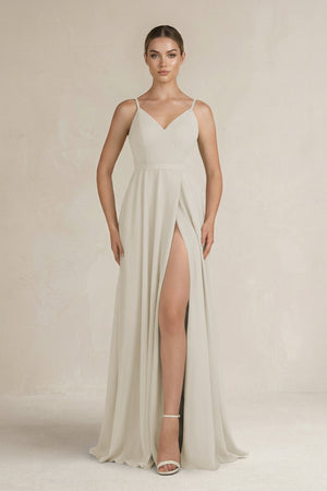 Ruched A - Line Chiffon Bridesmaid Dress with Slit in Dove Gray - KissProm Bridesmaid Dresses