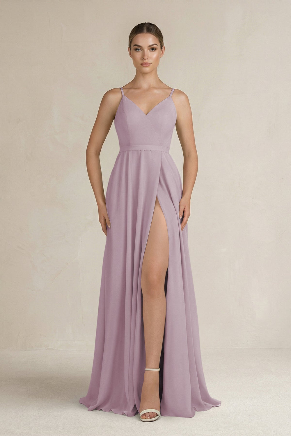 Ruched A - Line Chiffon Bridesmaid Dress with Slit in Dusk - KissProm Bridesmaid Dresses