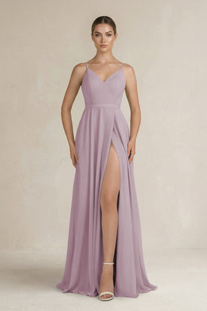 Ruched A - Line Chiffon Bridesmaid Dress with Slit in Dusk - KissProm Bridesmaid Dresses
