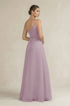 Ruched A - Line Chiffon Bridesmaid Dress with Slit in Dusk - KissProm Bridesmaid Dresses