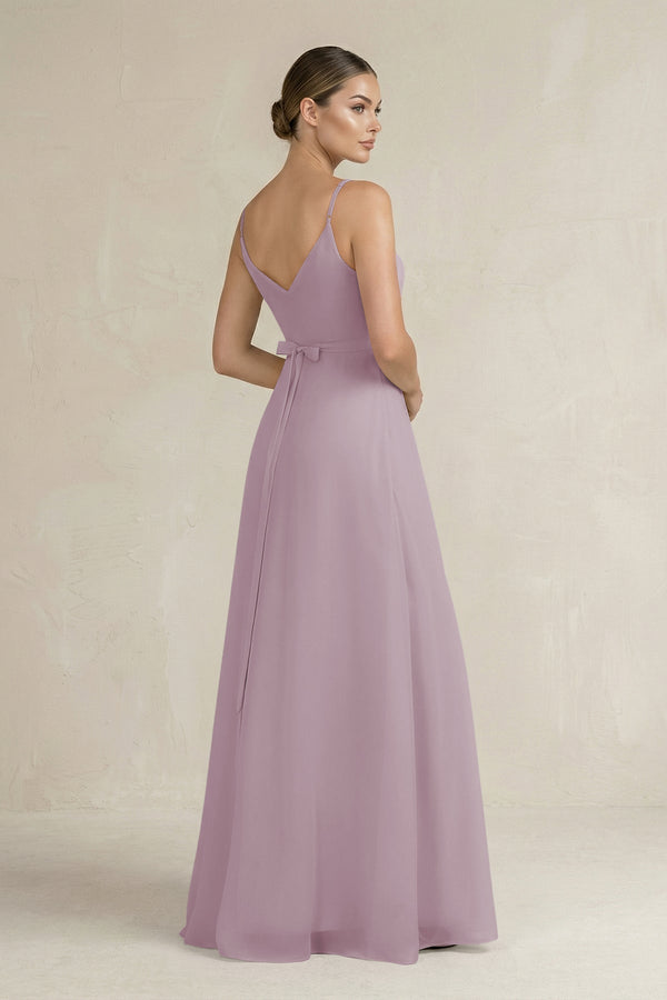 Ruched A - Line Chiffon Bridesmaid Dress with Slit in Dusk - KissProm Bridesmaid Dresses