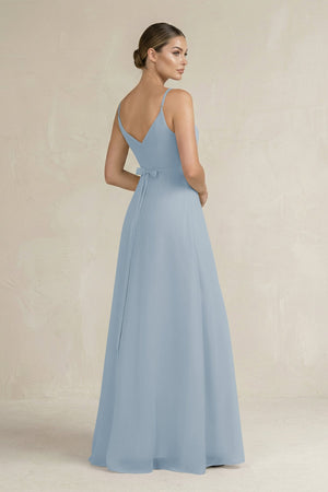 Ruched A - Line Chiffon Bridesmaid Dress with Slit in Dusty Blue - KissProm Bridesmaid Dresses
