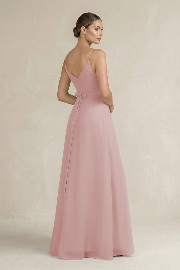 Ruched A - Line Chiffon Bridesmaid Dress with Slit in Dusty Rose - KissProm Bridesmaid Dresses