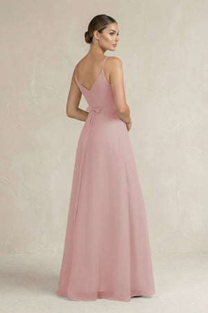 Ruched A - Line Chiffon Bridesmaid Dress with Slit in Dusty Rose - KissProm Bridesmaid Dresses