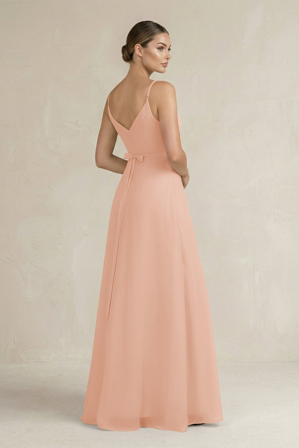 Ruched A - Line Chiffon Bridesmaid Dress with Slit in English Rose - KissProm Bridesmaid Dresses