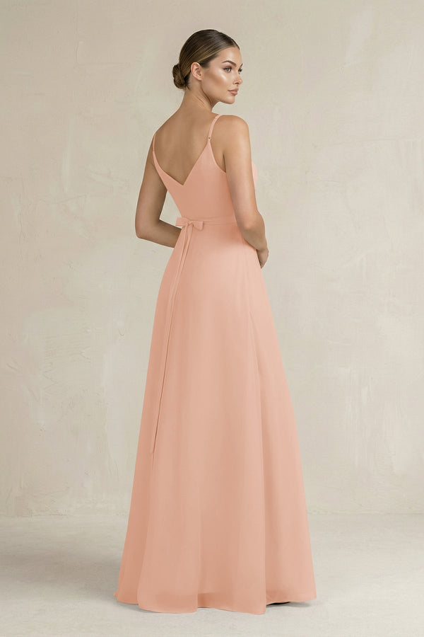 Ruched A - Line Chiffon Bridesmaid Dress with Slit in English Rose - KissProm Bridesmaid Dresses