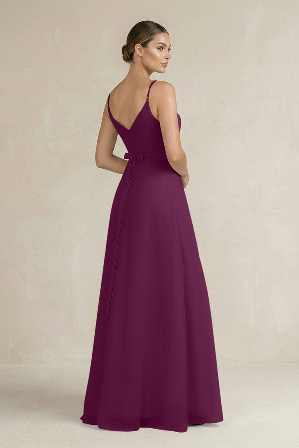 Ruched A - Line Chiffon Bridesmaid Dress with Slit in Fig - KissProm Bridesmaid Dresses