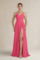 Ruched A - Line Chiffon Bridesmaid Dress with Slit in Fuchsia - KissProm Bridesmaid Dresses