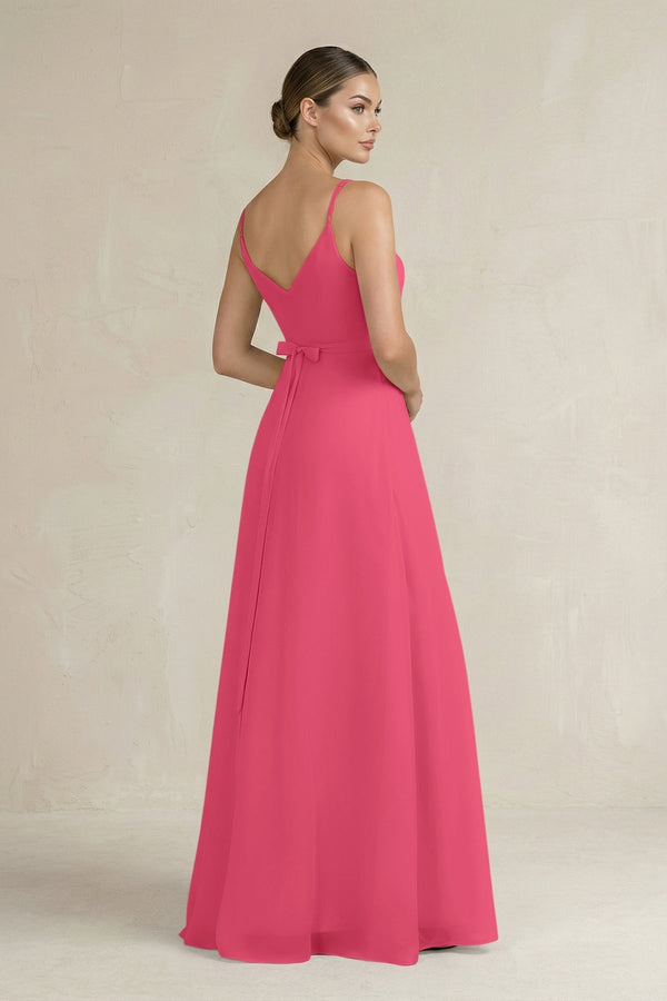 Ruched A - Line Chiffon Bridesmaid Dress with Slit in Fuchsia - KissProm Bridesmaid Dresses