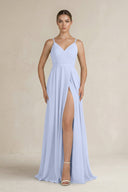 Ruched A - Line Chiffon Bridesmaid Dress with Slit in Ice - KissProm Bridesmaid Dresses