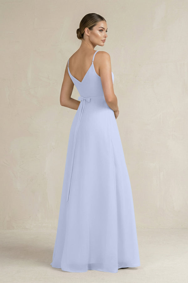 Ruched A - Line Chiffon Bridesmaid Dress with Slit in Ice - KissProm Bridesmaid Dresses