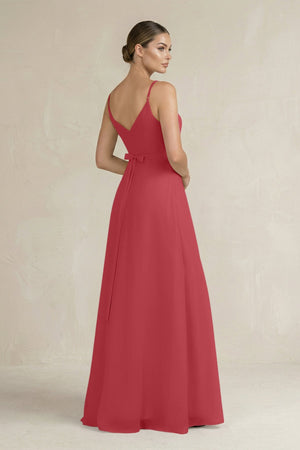 Ruched A - Line Chiffon Bridesmaid Dress with Slit in Merlot - KissProm Bridesmaid Dresses