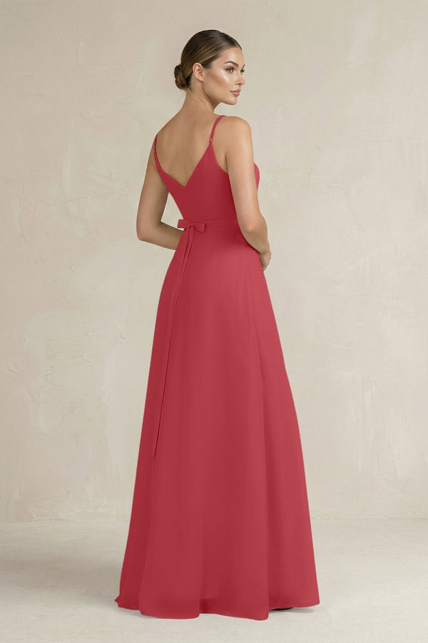 Ruched A - Line Chiffon Bridesmaid Dress with Slit in Merlot - KissProm Bridesmaid Dresses