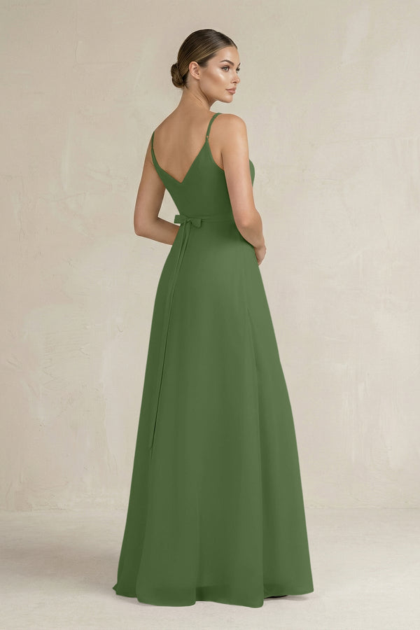 Ruched A - Line Chiffon Bridesmaid Dress with Slit in Moss - KissProm Bridesmaid Dresses