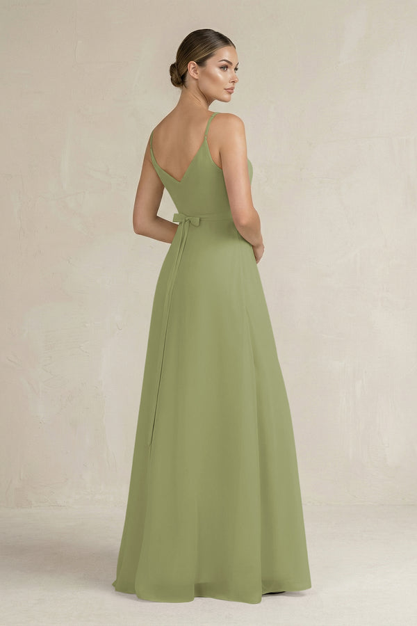 Ruched A - Line Chiffon Bridesmaid Dress with Slit in Moss Green - KissProm Bridesmaid Dresses