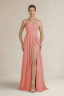 Ruched A - Line Chiffon Bridesmaid Dress with Slit in Mulberry - KissProm Bridesmaid Dresses