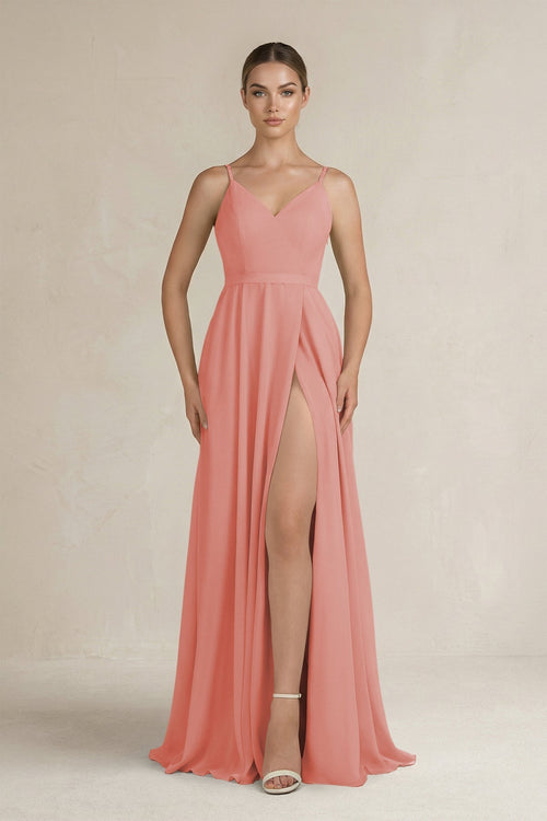 Ruched A - Line Chiffon Bridesmaid Dress with Slit in Mulberry - KissProm Bridesmaid Dresses