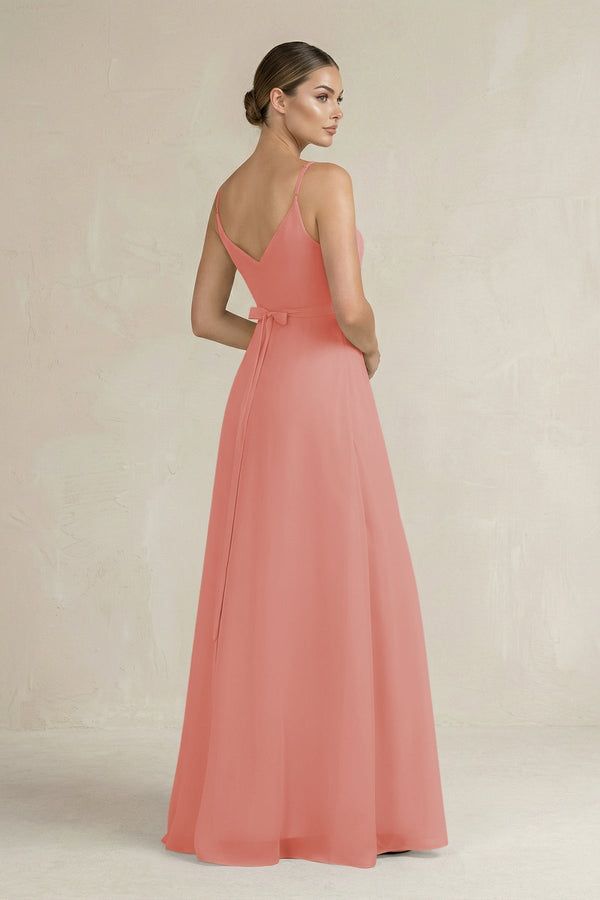 Ruched A - Line Chiffon Bridesmaid Dress with Slit in Mulberry - KissProm Bridesmaid Dresses