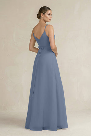 Ruched A - Line Chiffon Bridesmaid Dress with Slit in Neptune - KissProm Bridesmaid Dresses