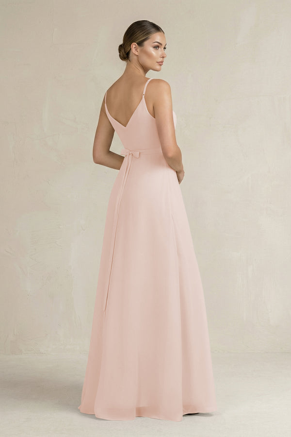 Ruched A - Line Chiffon Bridesmaid Dress with Slit in Pale Blush - KissProm Bridesmaid Dresses