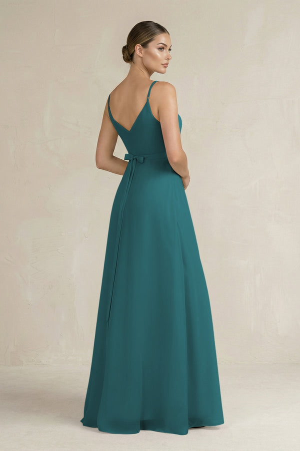 Ruched A - Line Chiffon Bridesmaid Dress with Slit in Pine - KissProm Bridesmaid Dresses