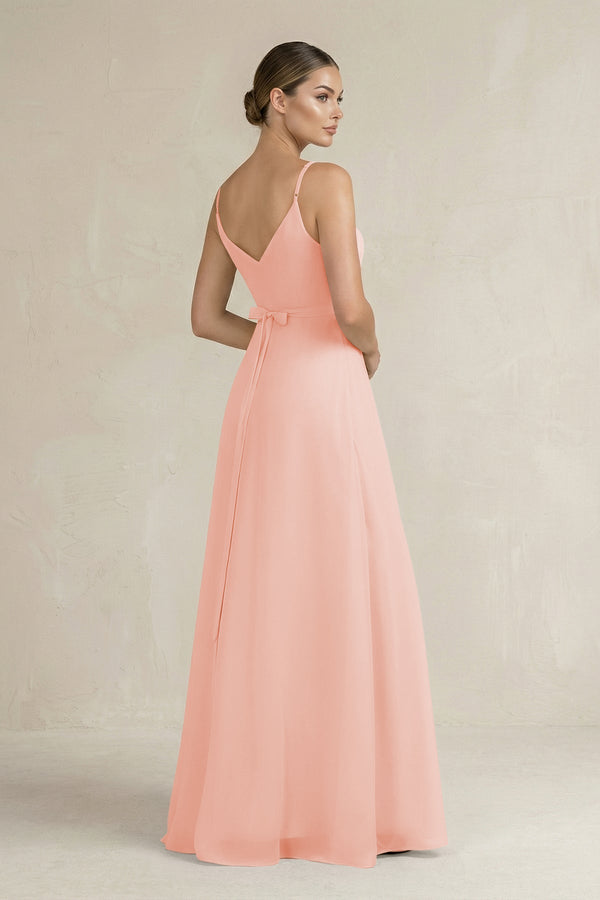 Ruched A - Line Chiffon Bridesmaid Dress with Slit in Rose Petal - KissProm Bridesmaid Dresses