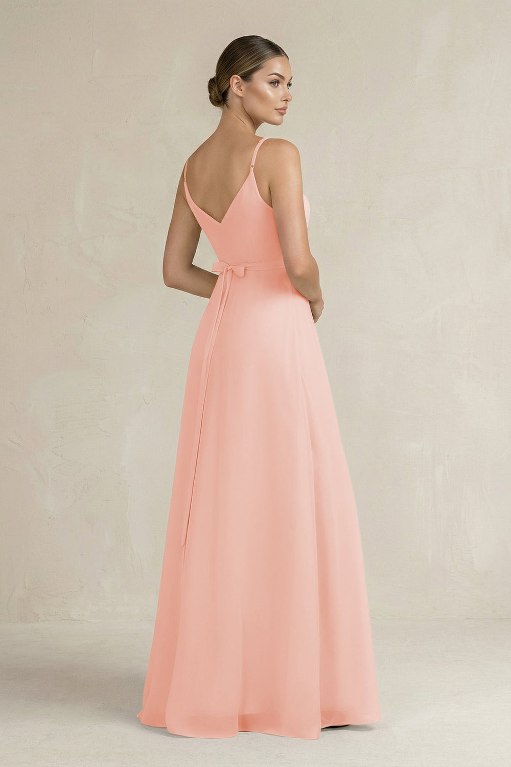 Ruched A - Line Chiffon Bridesmaid Dress with Slit in Rose Petal - KissProm Bridesmaid Dresses