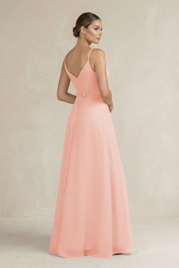 Ruched A - Line Chiffon Bridesmaid Dress with Slit in Rose Petal - KissProm Bridesmaid Dresses