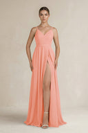Ruched A - Line Chiffon Bridesmaid Dress with Slit in Rosette - KissProm Bridesmaid Dresses