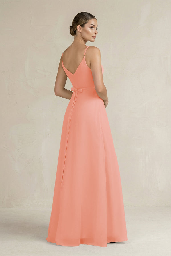 Ruched A - Line Chiffon Bridesmaid Dress with Slit in Rosette - KissProm Bridesmaid Dresses