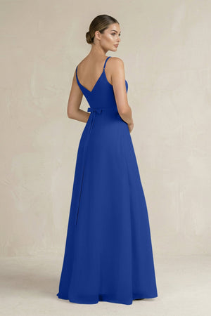 Ruched A - Line Chiffon Bridesmaid Dress with Slit in Royal Blue - KissProm Bridesmaid Dresses