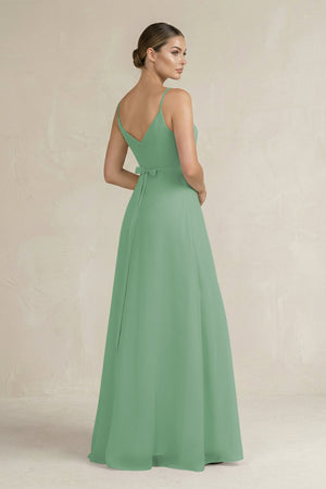 Ruched A - Line Chiffon Bridesmaid Dress with Slit in Sea Glass - KissProm Bridesmaid Dresses