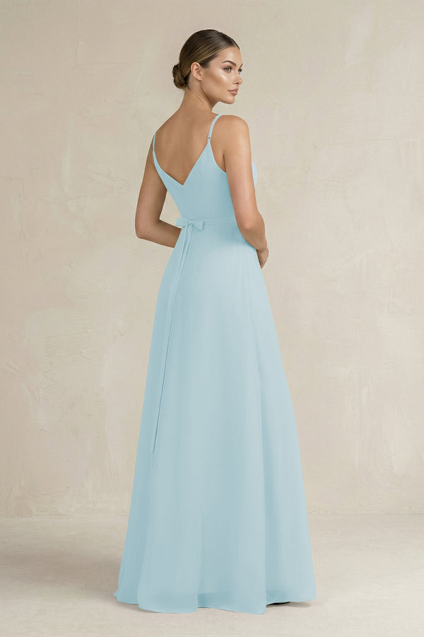Ruched A - Line Chiffon Bridesmaid Dress with Slit in Sky Blue - KissProm Bridesmaid Dresses