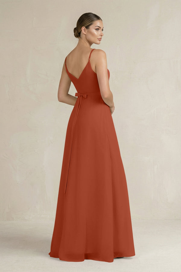 Ruched A - Line Chiffon Bridesmaid Dress with Slit in Spice - KissProm Bridesmaid Dresses