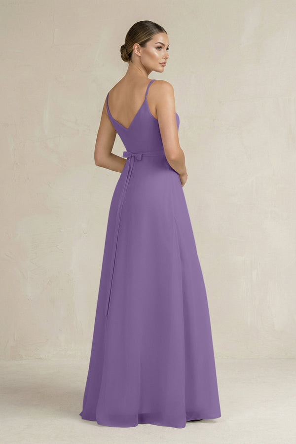 Ruched A - Line Chiffon Bridesmaid Dress with Slit in Tahiti - KissProm Bridesmaid Dresses